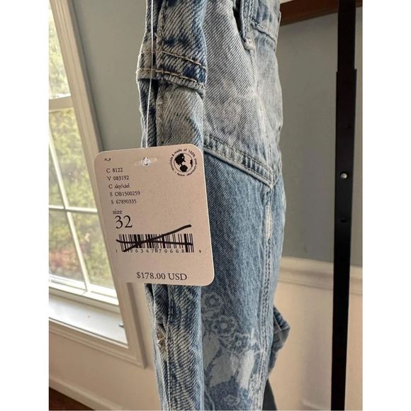 New Free People Naomi Printed Flare Jeans Floral Washed Blue Western Seamed 32 - Picture 6 of 8